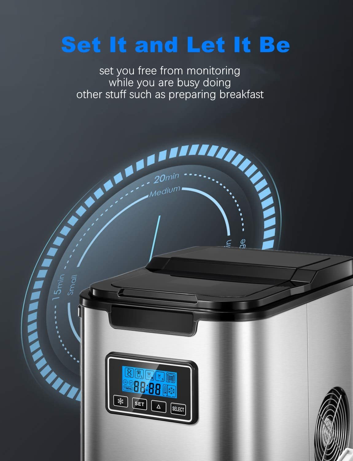 High-quality, firm bullet-shaped ice cubes produced by a properly functioning Aicok ice maker.