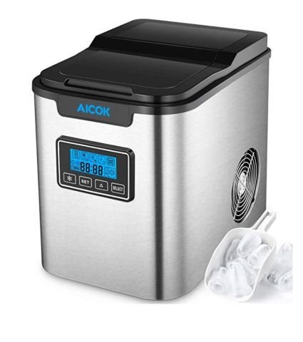 An Aicok ice maker positioned in a well-ventilated kitchen space for optimal performance.