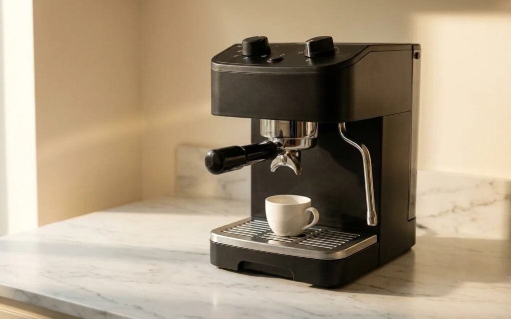 Freshly ground coffee in a portafilter ready for brewing the perfect espresso shot.