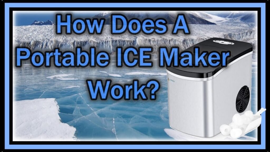 A modern countertop ice maker sits on a clean marble kitchen counter.