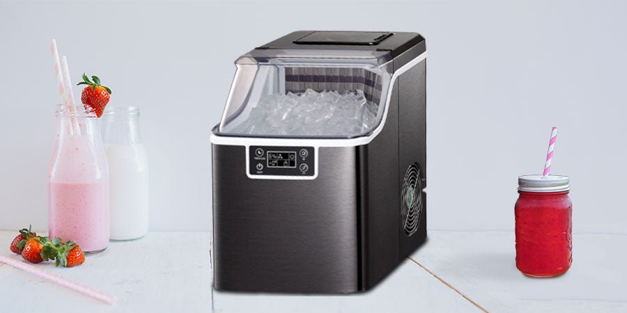 A variety of high-quality ice machines displayed in a modern, bright residential kitchen.