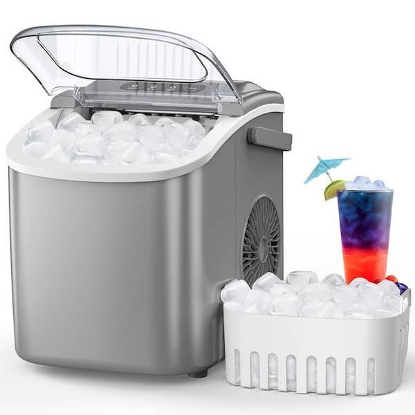 Three different countertop ice makers displayed on a counter to compare their price and features.