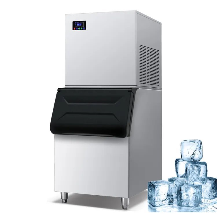 A portable ice maker machine creates fresh ice cubes in a bright home kitchen.