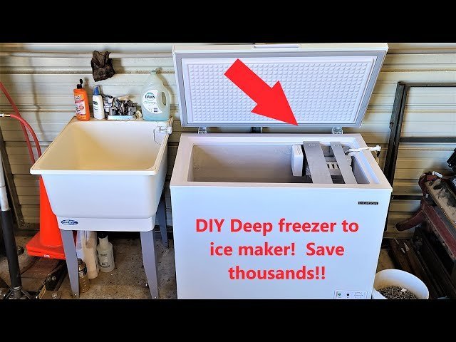A professional view of a chest freezer used to make ice blocks at home.