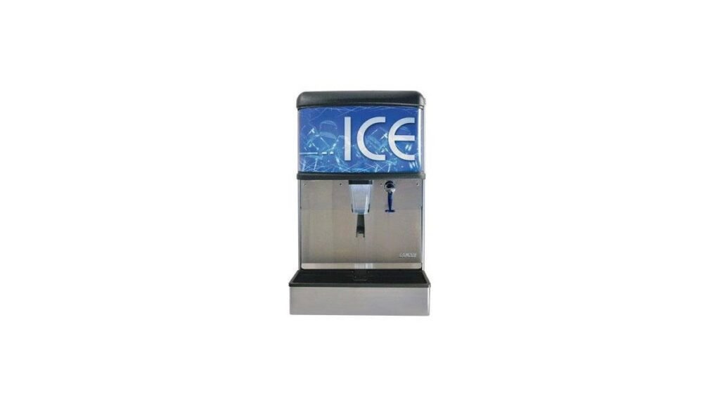 A person manually filling an ice maker tray with water in a freezer.