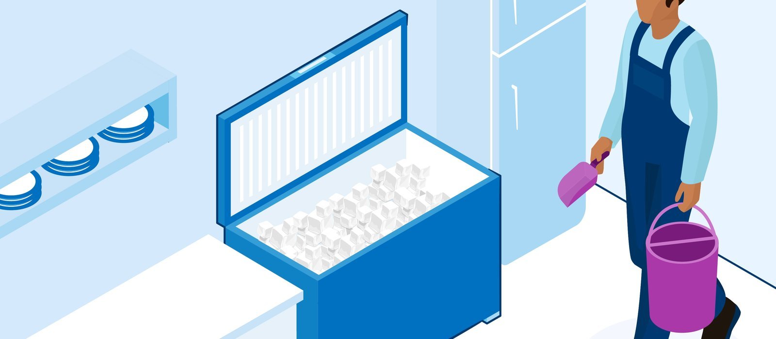 Removing the plastic splash guard inside an ice machine to clean the evaporator.