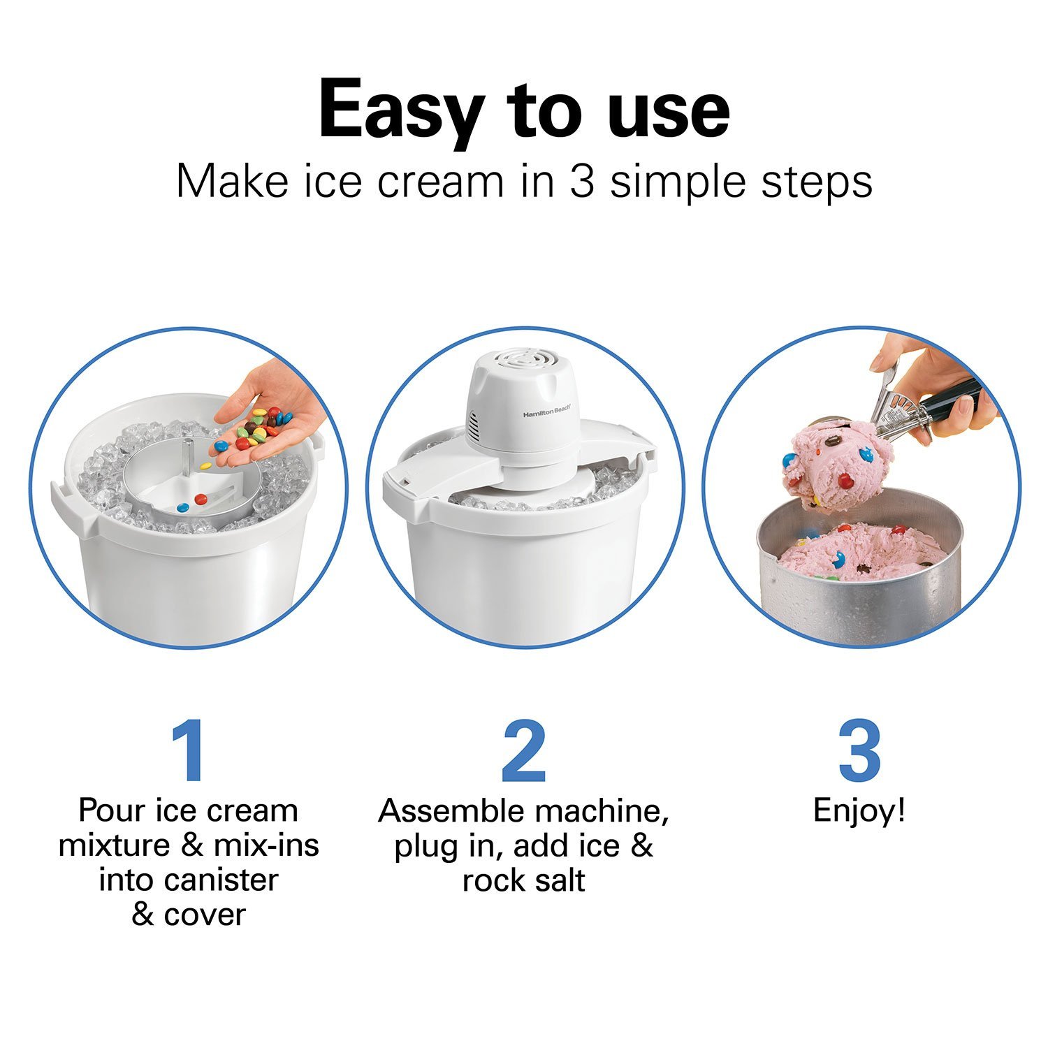 Hands turning the handle of a manual ice cream maker in a kitchen.