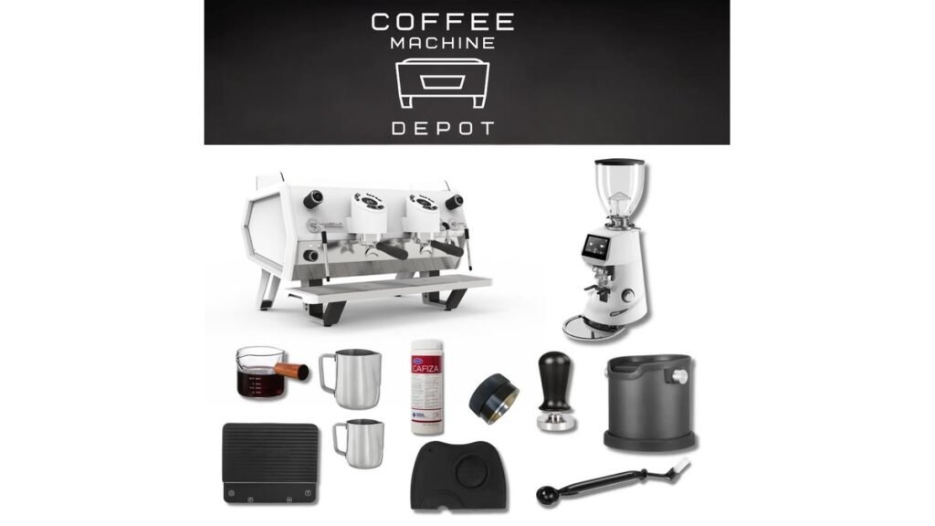 A professional coffee machine bundle displayed on a modern kitchen counter for home baristas.