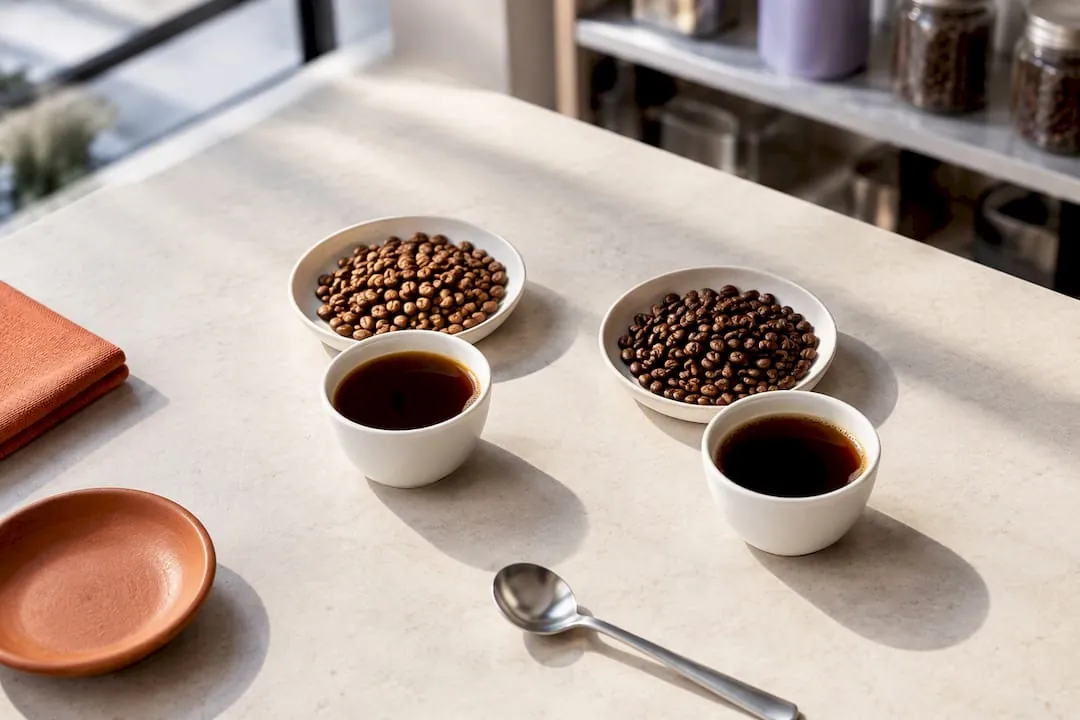 Two glasses of light roast coffee demonstrating serving sizes for caffeine management.