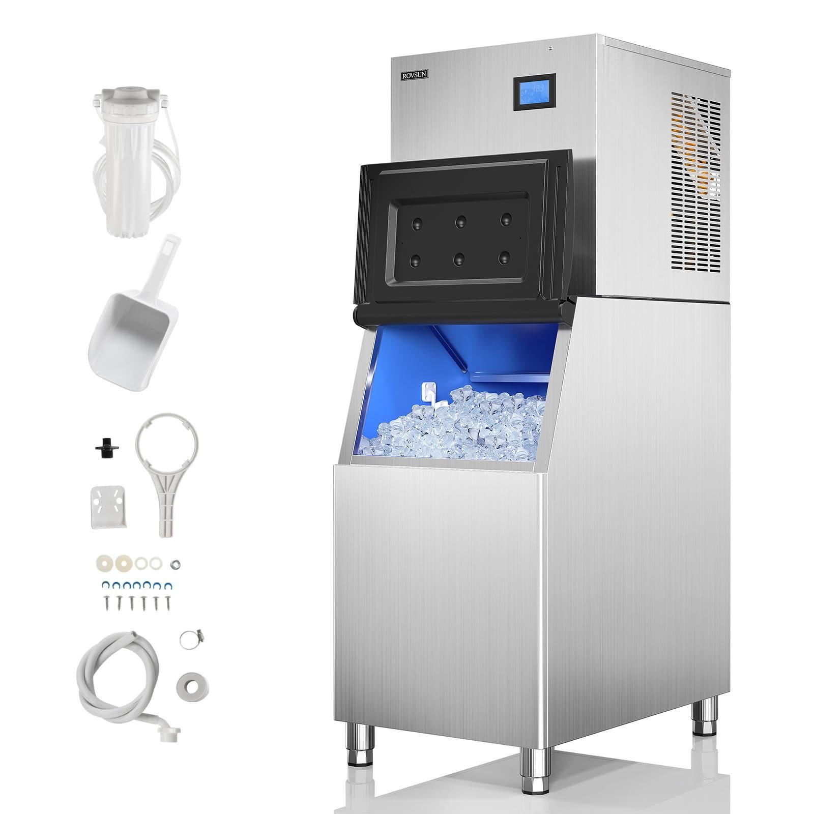 A person cleaning the internal sensors of a residential ice machine.
