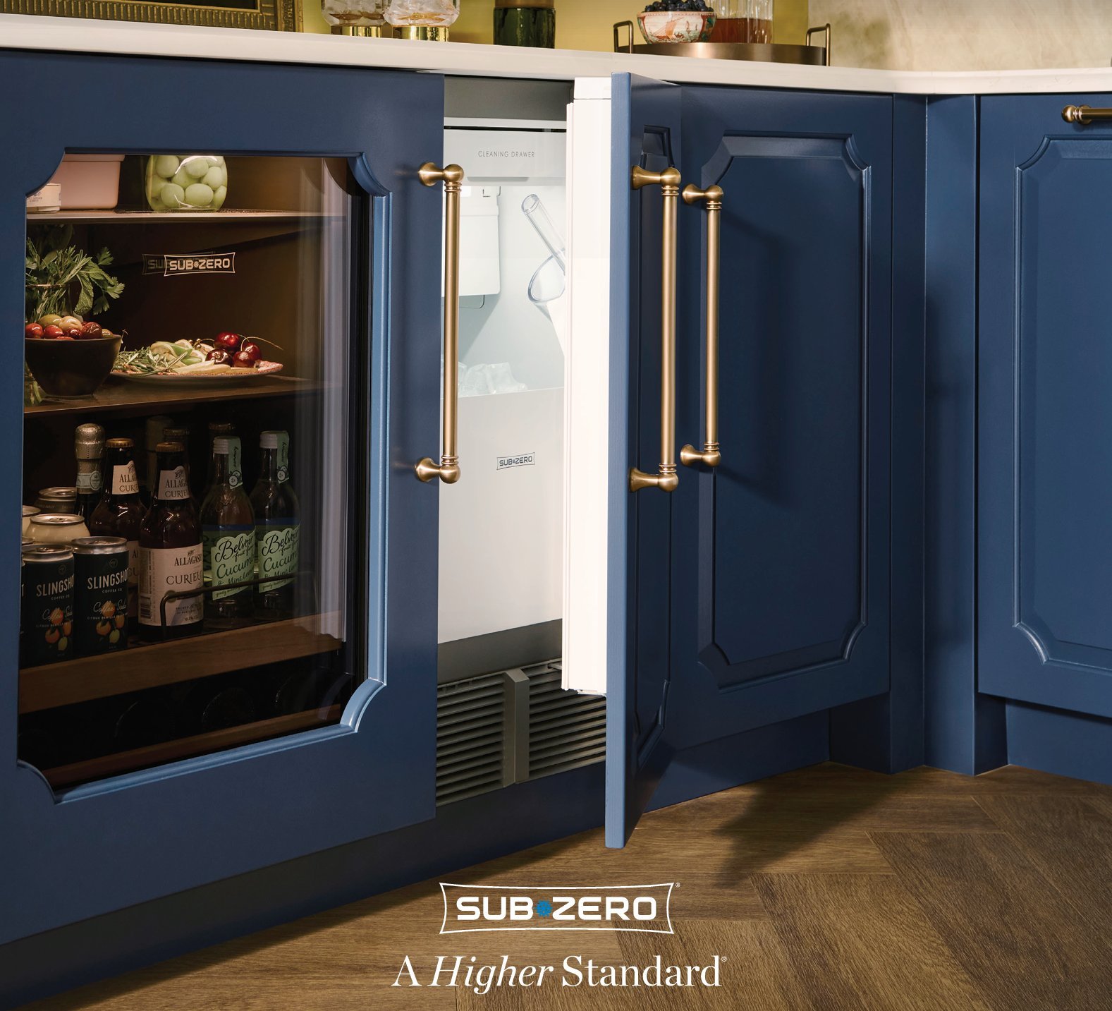 Installation details for a quiet undercounter ice maker including vibration damping and ventilation.