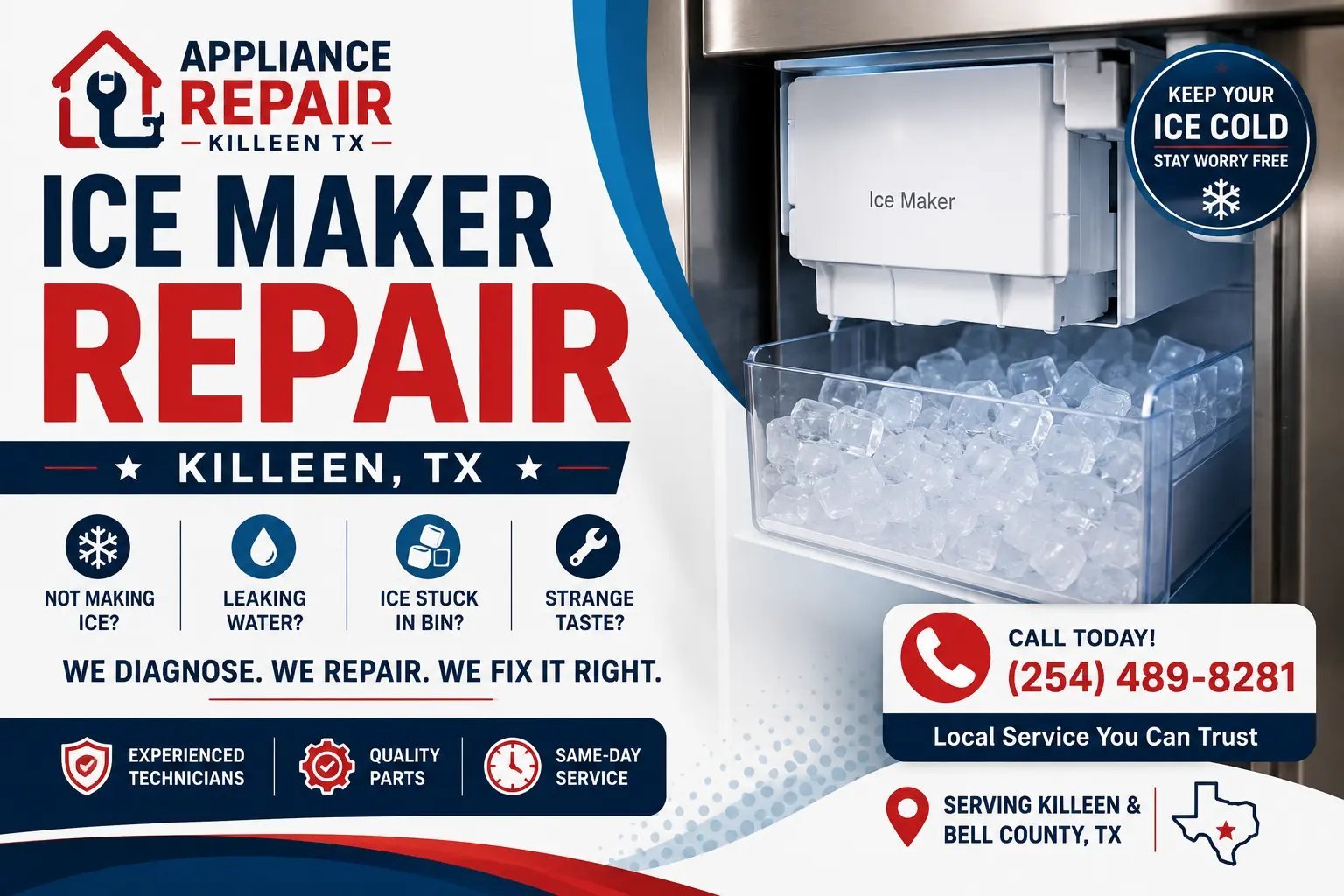Plugging in a new ice maker after allowing the refrigerant to settle.