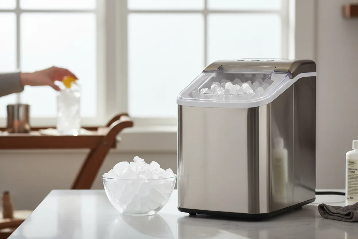 Hand checking warm power cord on malfunctioning ice maker