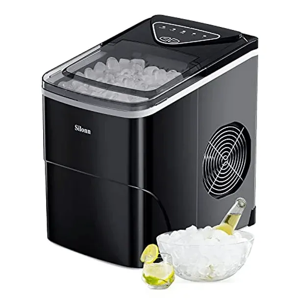 An old broken ice maker appliance being replaced by a new model.